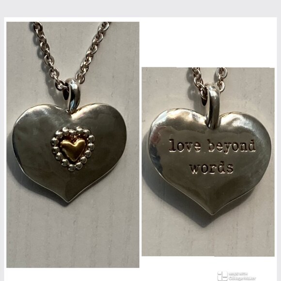 Brighton Love Beyond Words Heart Pendant Silver Gold Adjustable Necklace - Picture 8 of 15